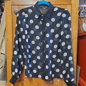 Sheer Polka dot Black White Collar Shirt Women Size 6 (UK 8)s Size